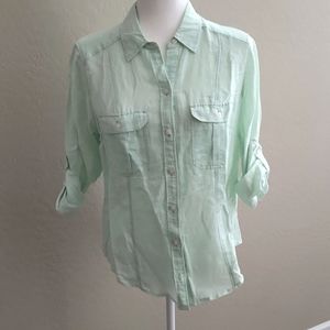 Express Casual Mint Green Casual Fitted Shirt